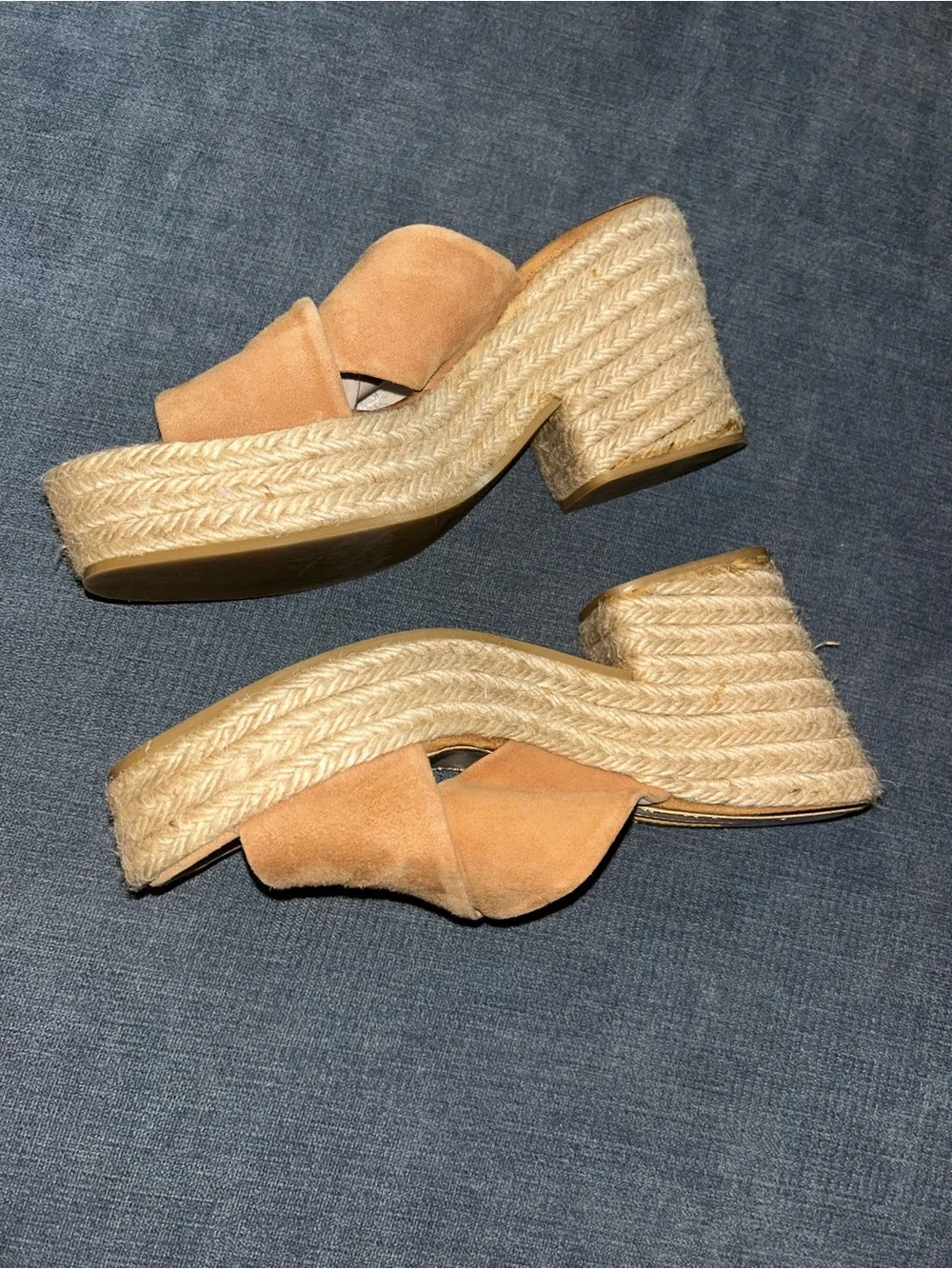 Zara Tan Suede Espadrille Wedge Slides Size 7.5